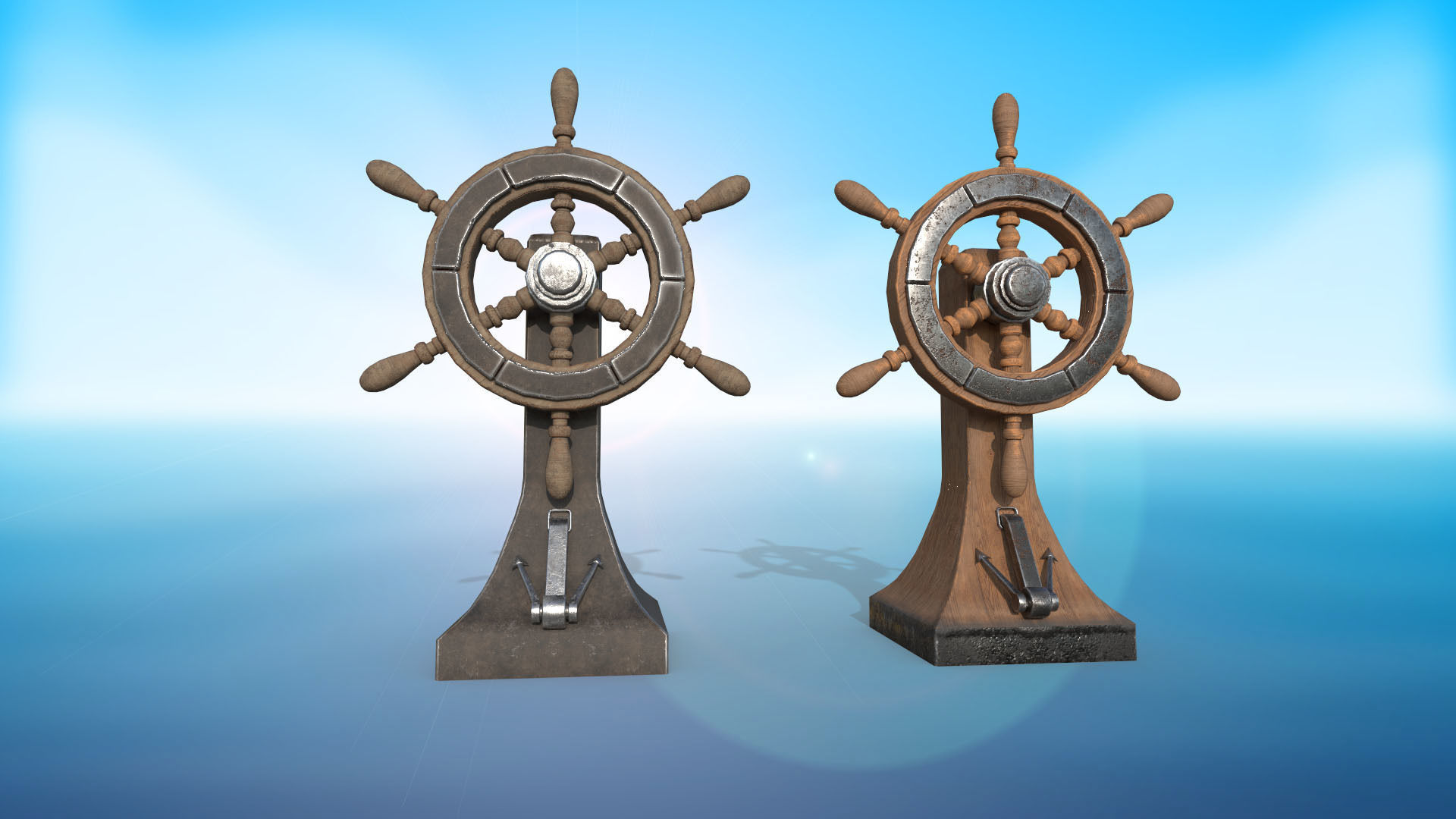 Vessel Wheel for sea ship and bell PBR game ready Low-poly 3D model_2