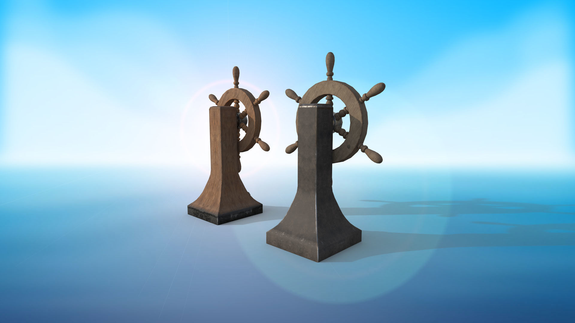 Vessel Wheel for sea ship and bell PBR game ready Low-poly 3D model_6