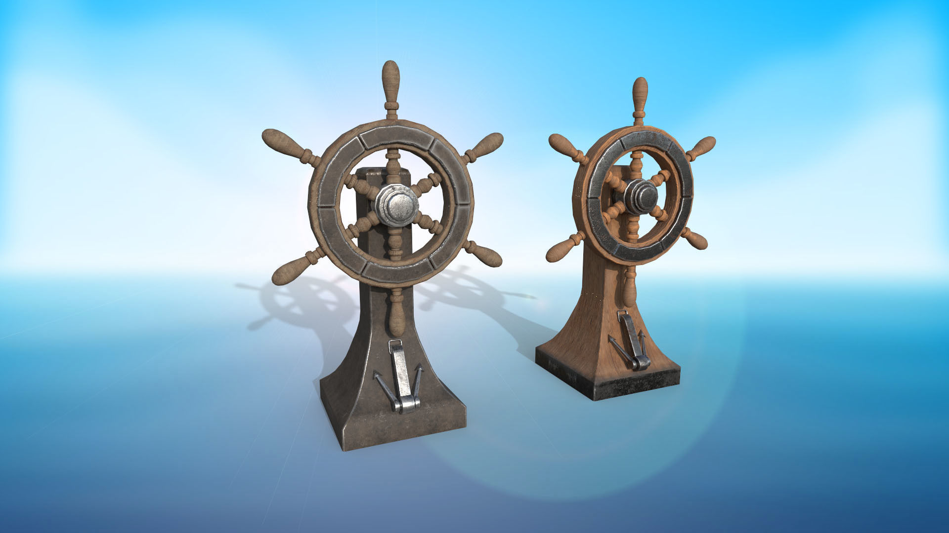 Vessel Wheel for sea ship and bell PBR game ready Low-poly 3D model_3