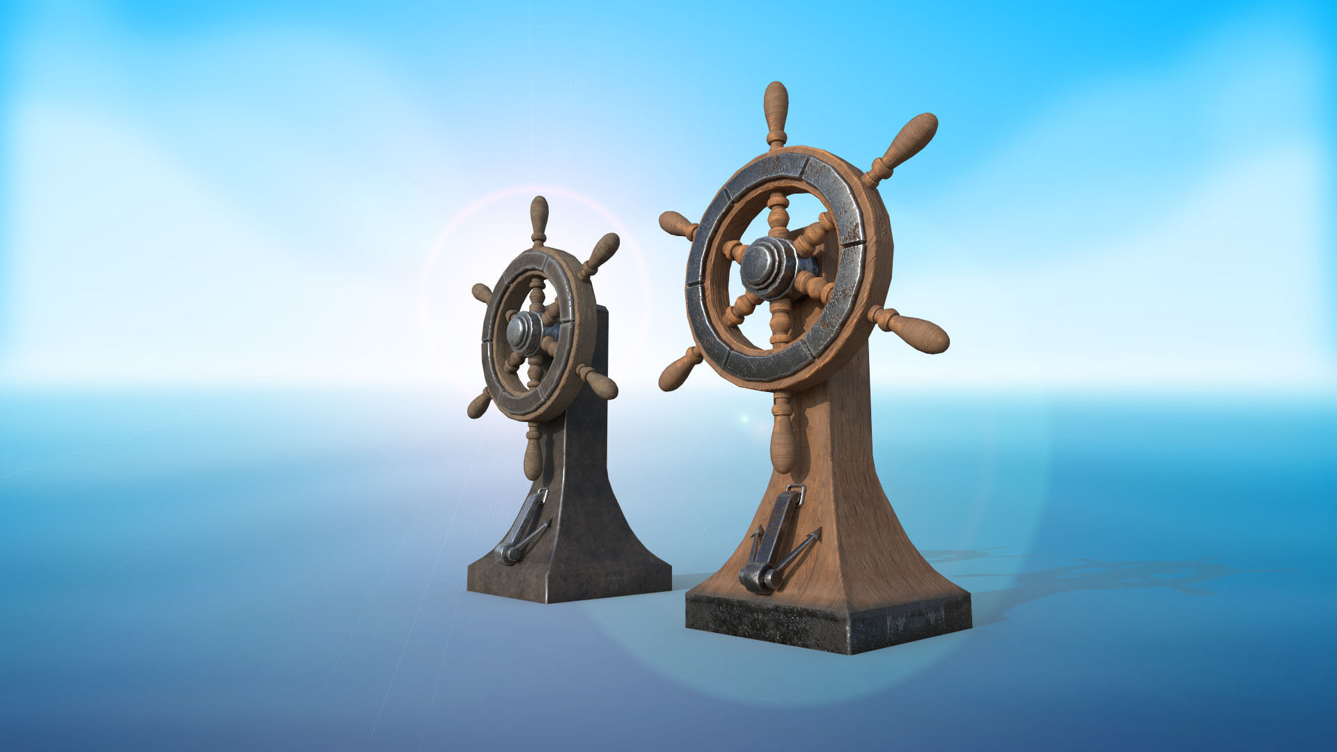 Vessel Wheel for sea ship and bell PBR game ready Low-poly 3D model_4