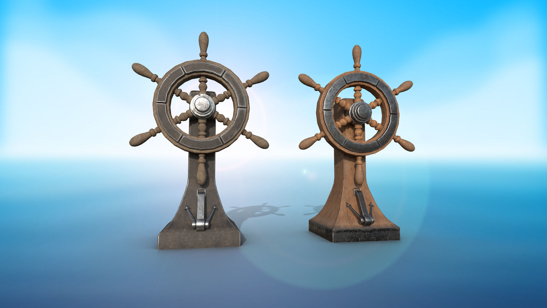 Vessel Wheel for sea ship and bell PBR game ready Low-poly 3D model_1