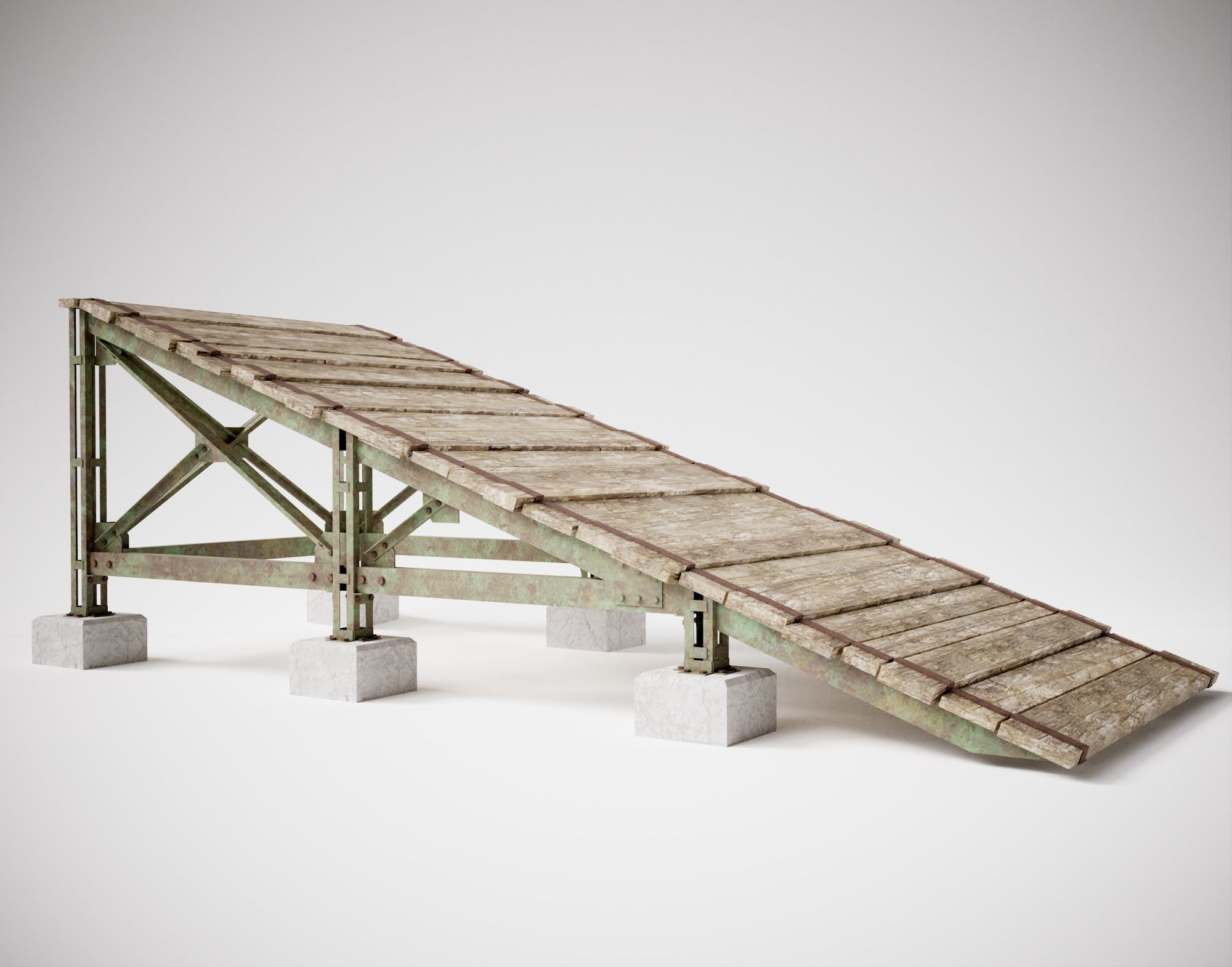 PBR Wooden Trampolin springboard jumping for cars da1 Low-poly 3D model_1