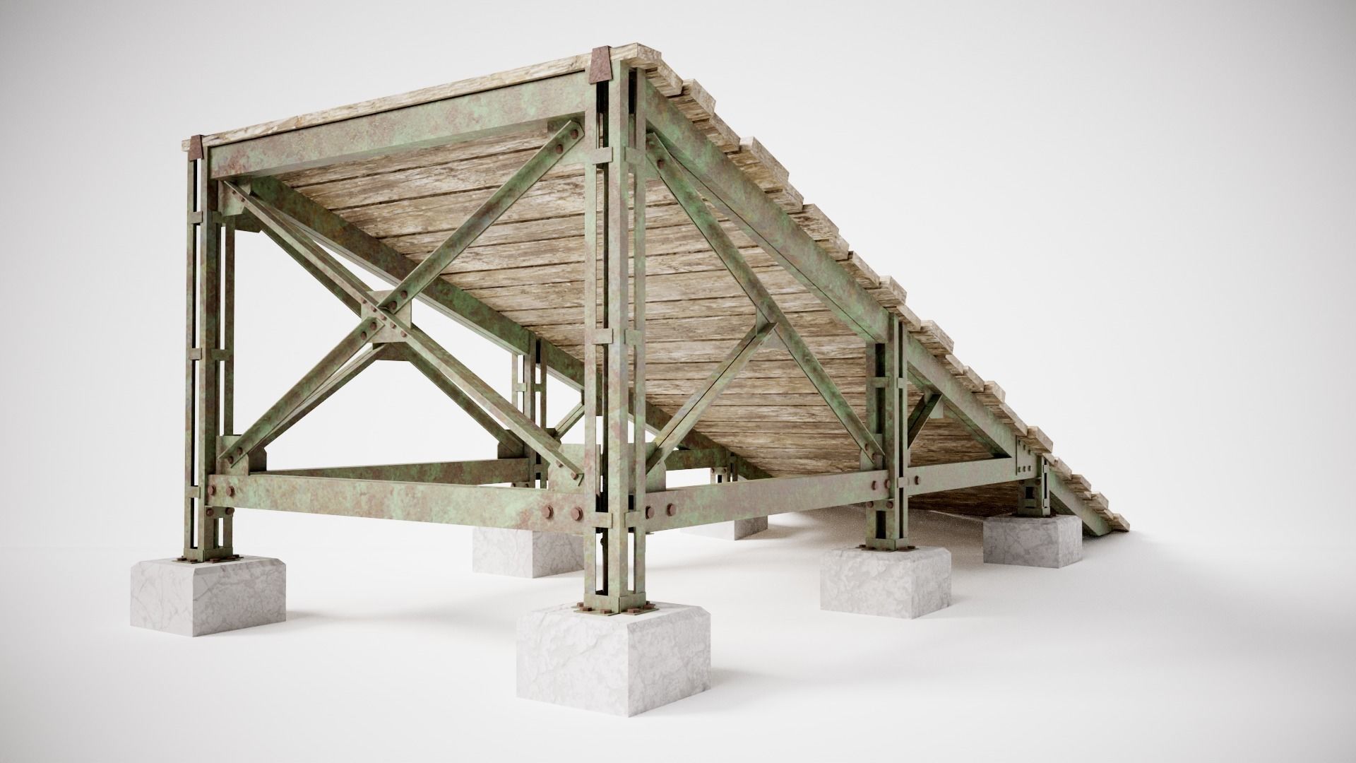 PBR Wooden Trampolin springboard jumping for cars da1 Low-poly 3D model_6