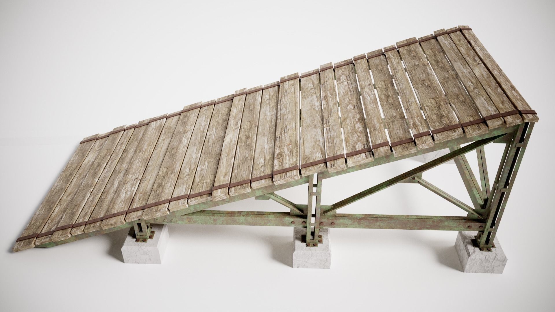 PBR Wooden Trampolin springboard jumping for cars da1 Low-poly 3D model_3