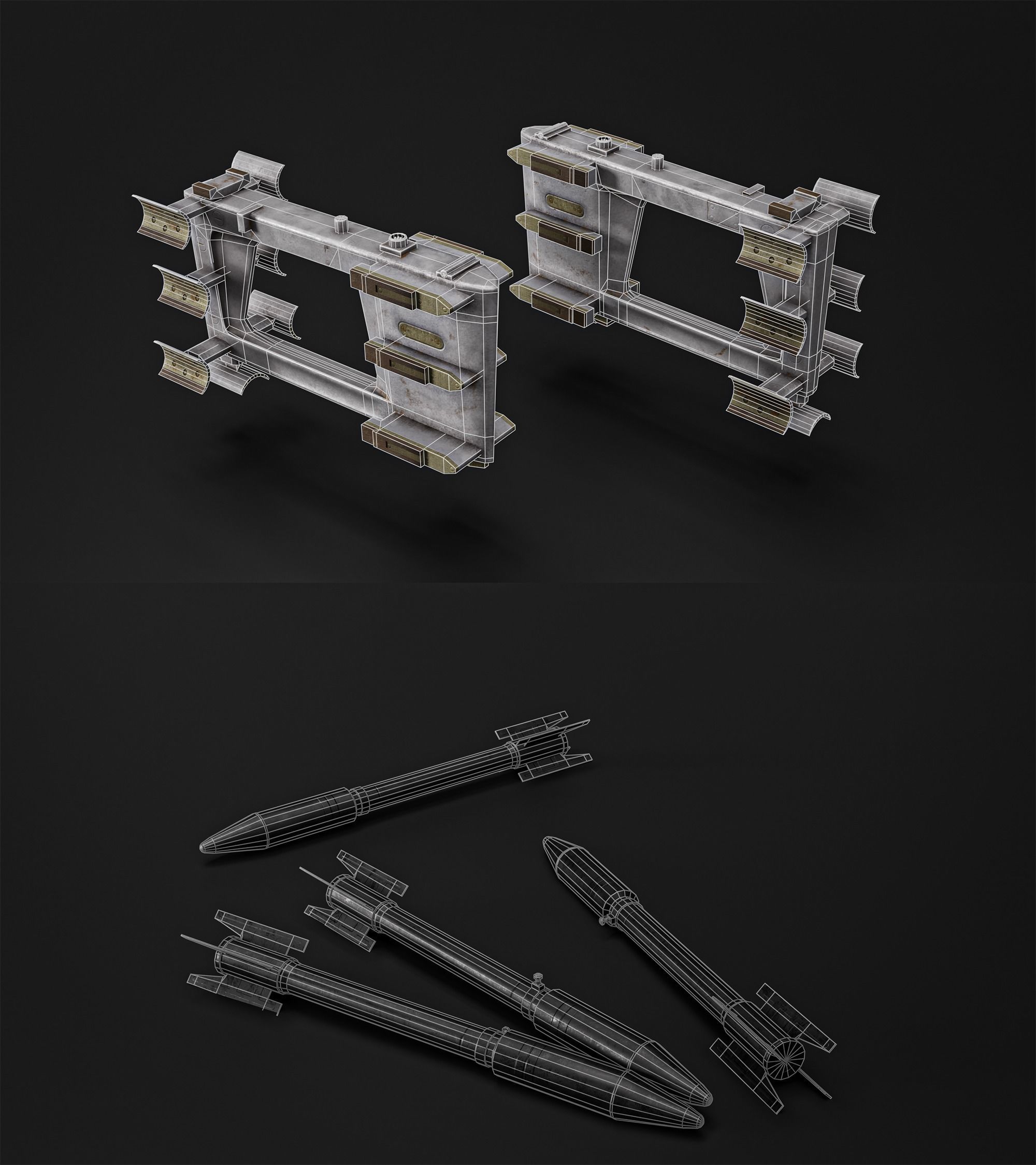 Game ready set of APU-14U launcher and S-3 unguided missile Low-poly 3D model_3
