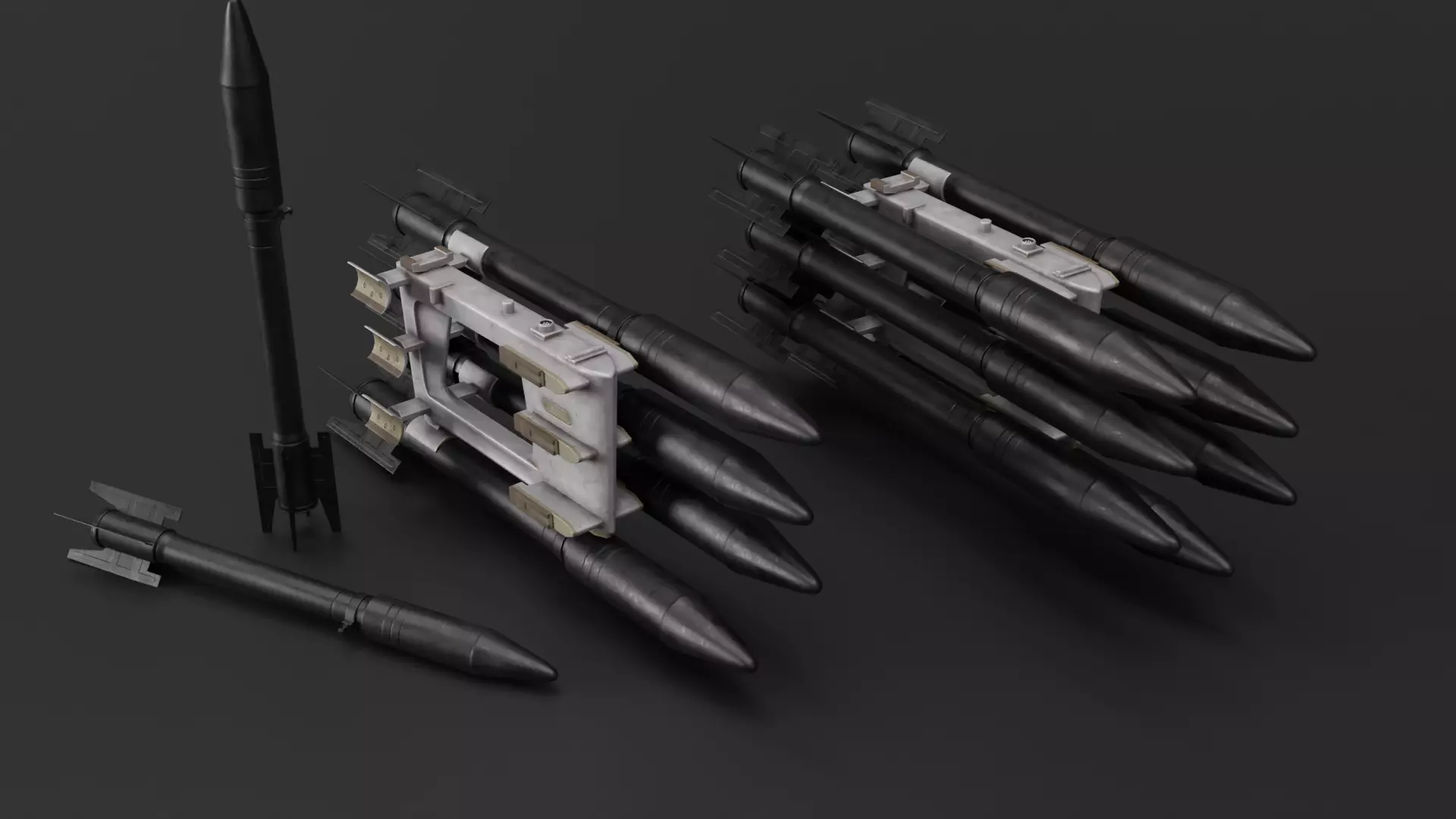 Game ready set of APU-14U launcher and S-3 unguided missile Low-poly 3D model_0