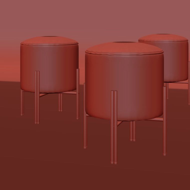 pufic three different colored ottomans 3D model_1