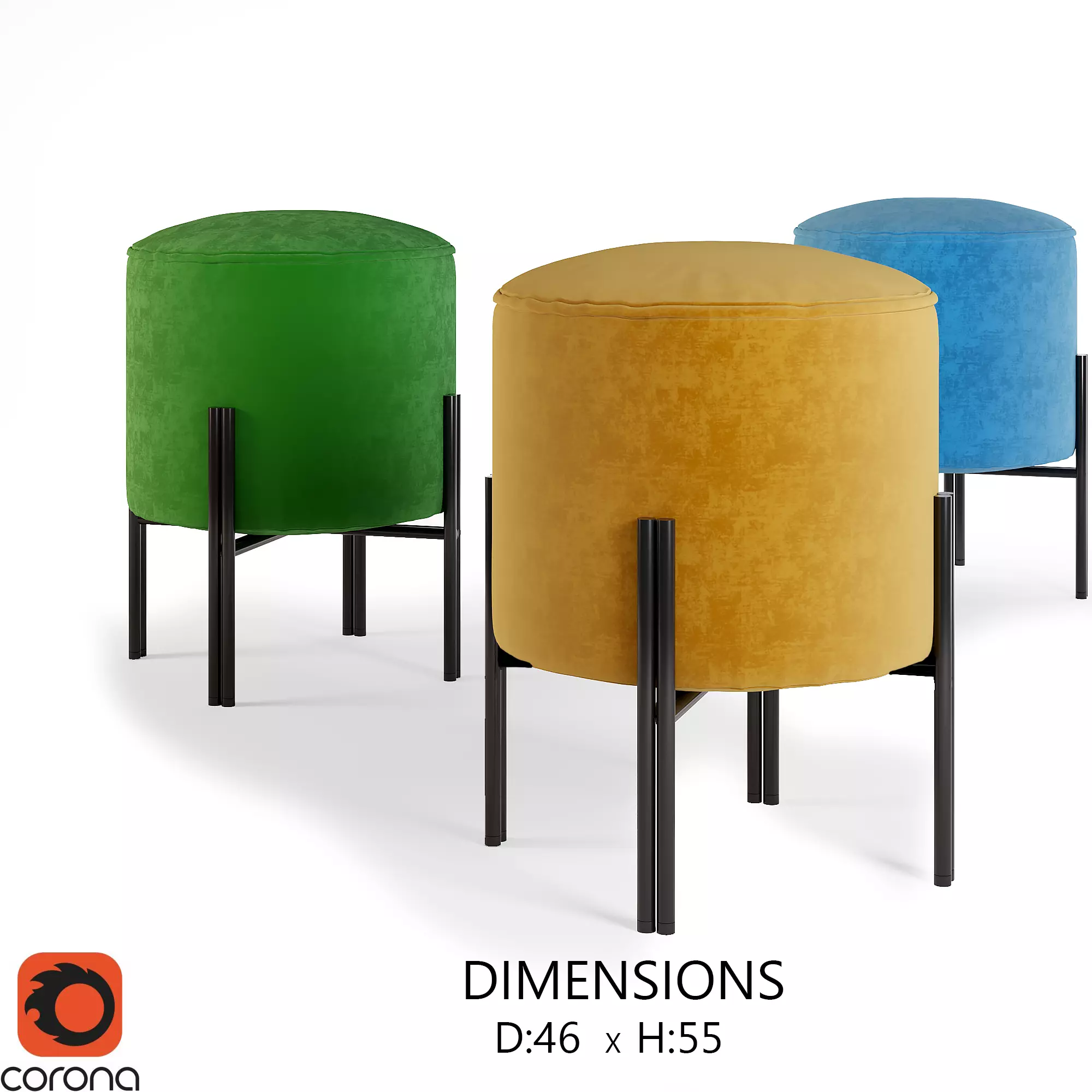 pufic three different colored ottomans 3D model_0