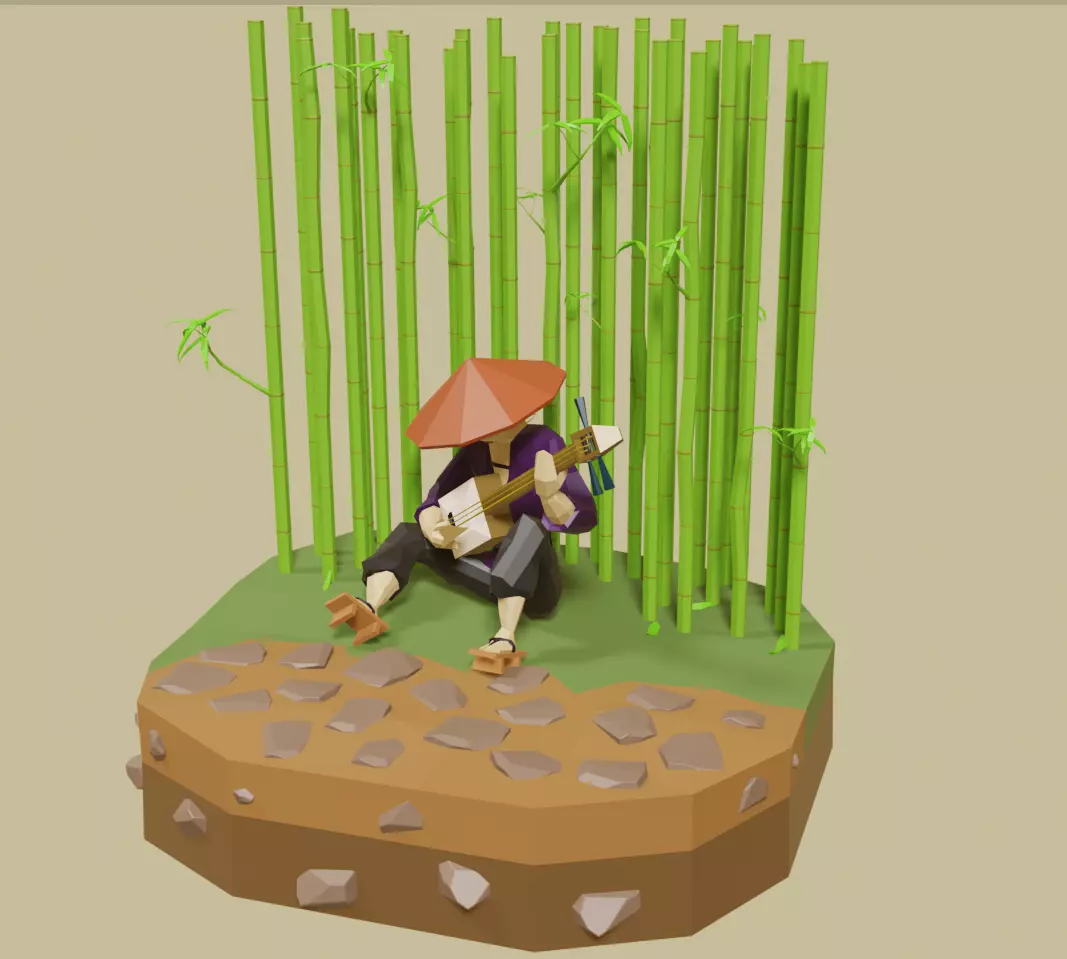 Japanese Traveler Low-poly 3D model_0