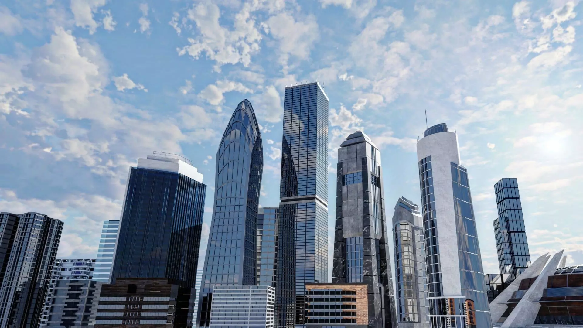 Pack of 21 skyscrapers to create a city Low-poly 3D model