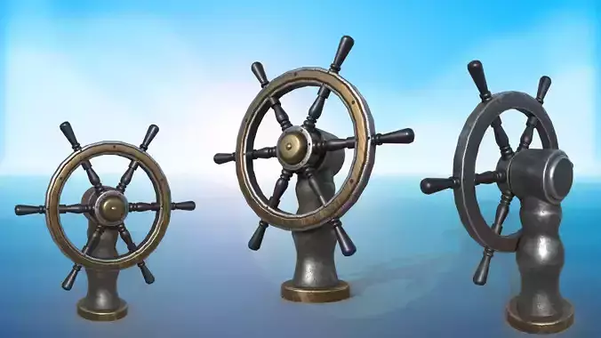 Vessel Wheel for sea ship and bell PBR game ready Low-poly 3D model