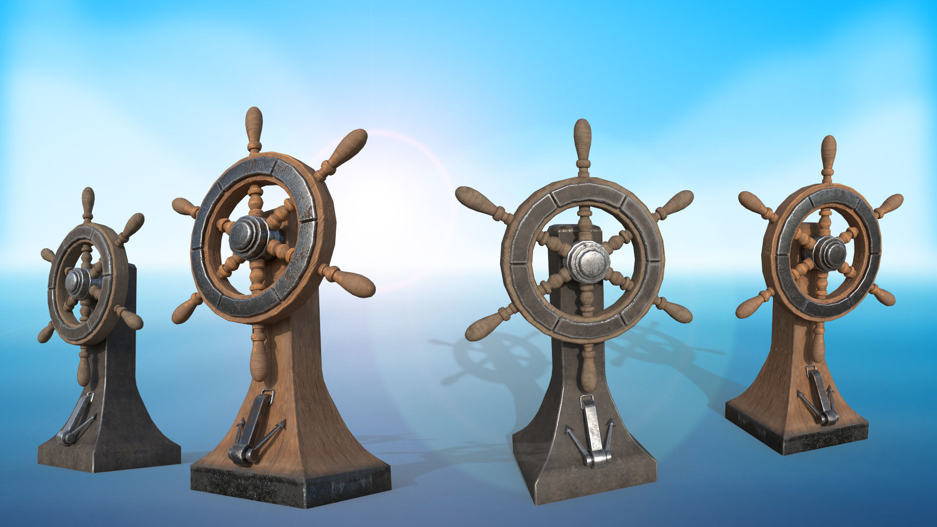 The helm of a sea ship or vessel nautical anchor and bell game  3D Model Collection_4