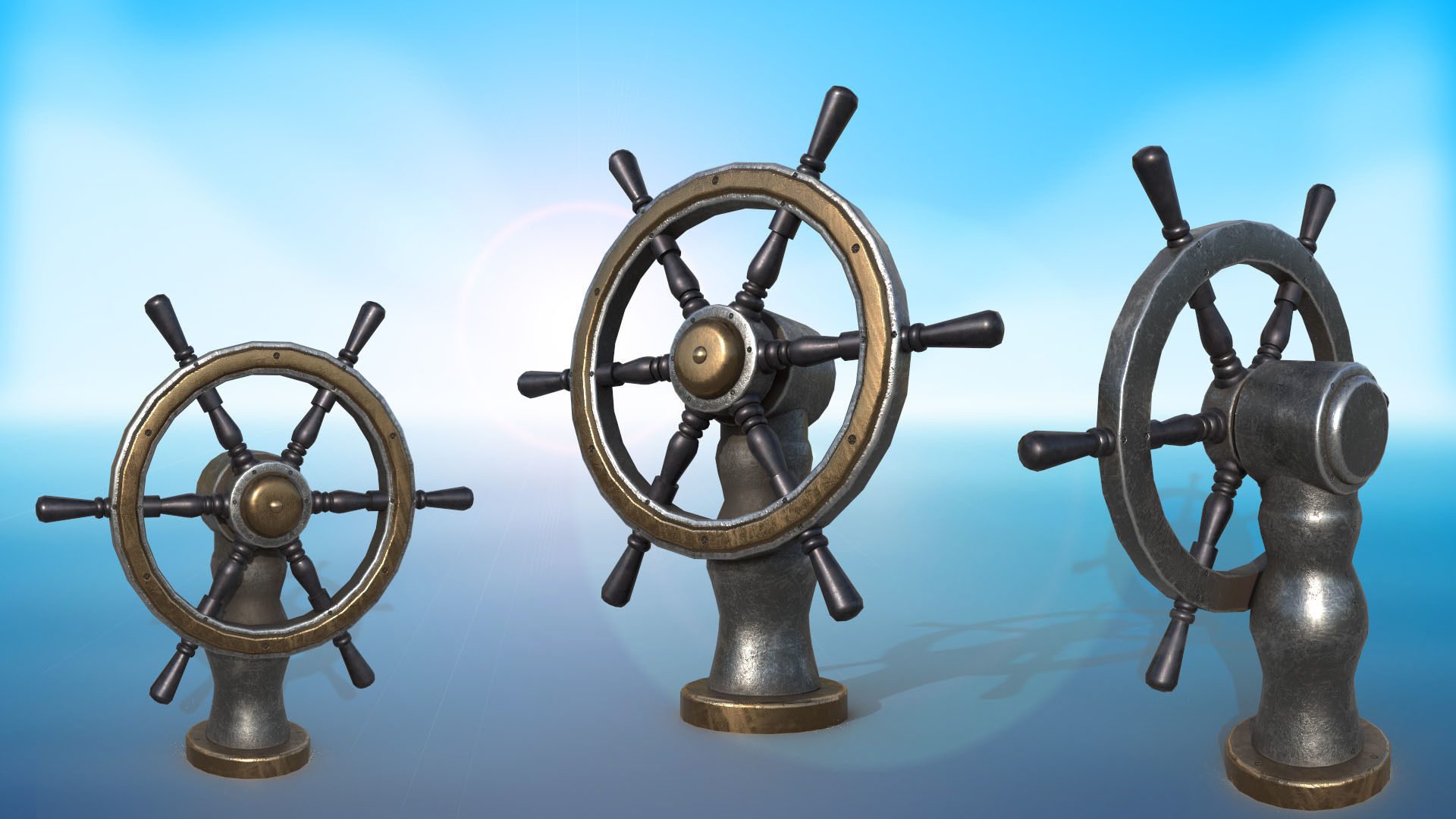 The helm of a sea ship or vessel nautical anchor and bell game  3D Model Collection_2