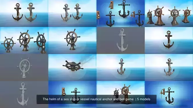 The helm of a sea ship or vessel nautical anchor and bell game  3D Model Collection