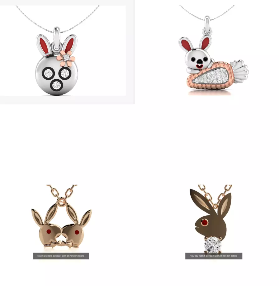 4 Rabbit Pendant 3dm stl renders details 3D Model Collection_0