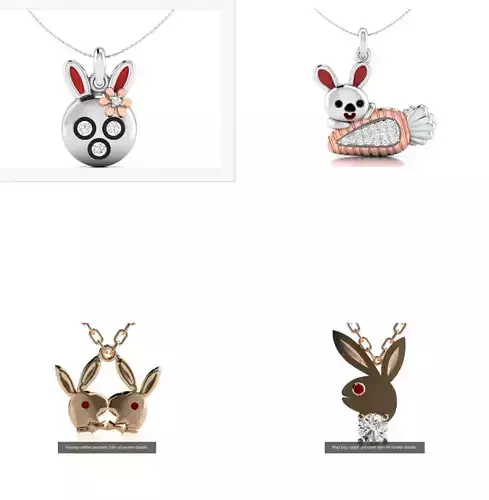 4 Rabbit Pendant 3dm stl renders details 3D Model Collection