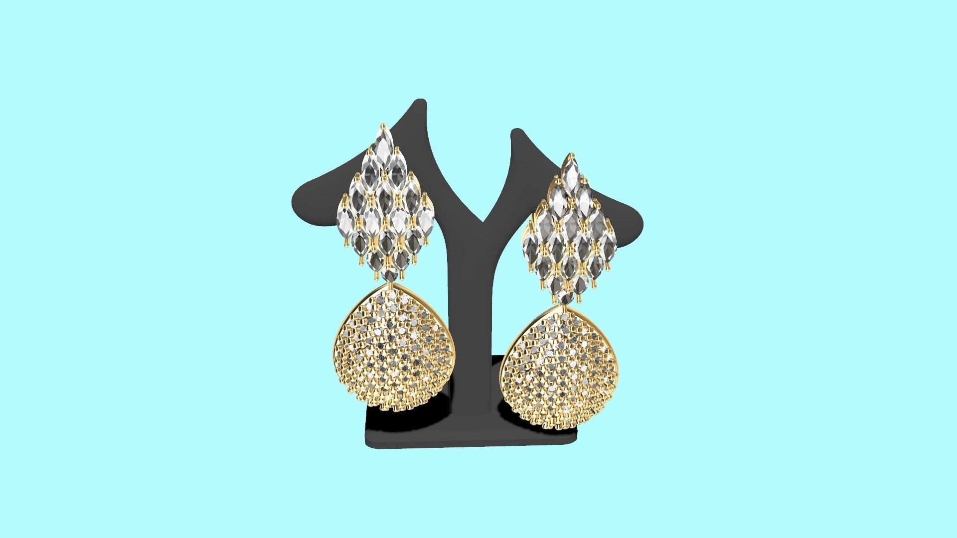 MARQUISE PEAR PAVE EARINGS STL VERIFIED 3D print model_4