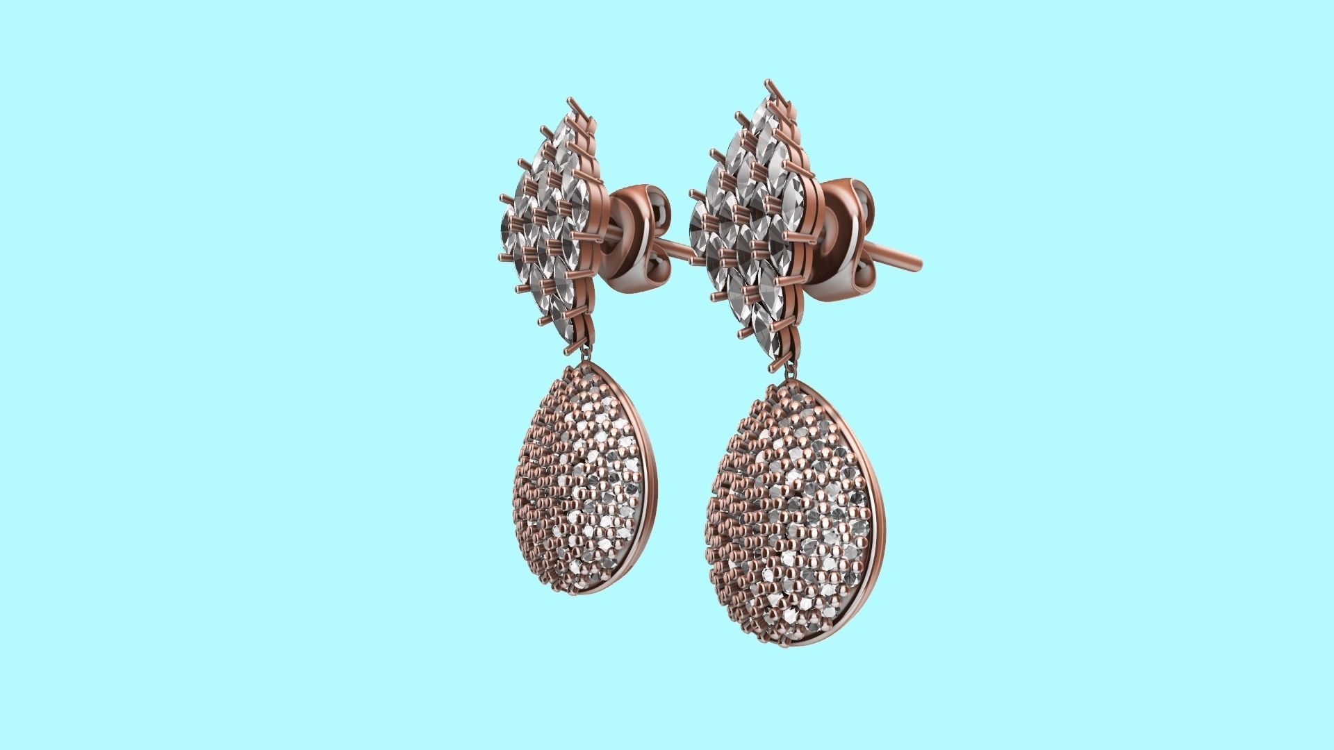 MARQUISE PEAR PAVE EARINGS STL VERIFIED 3D print model_14