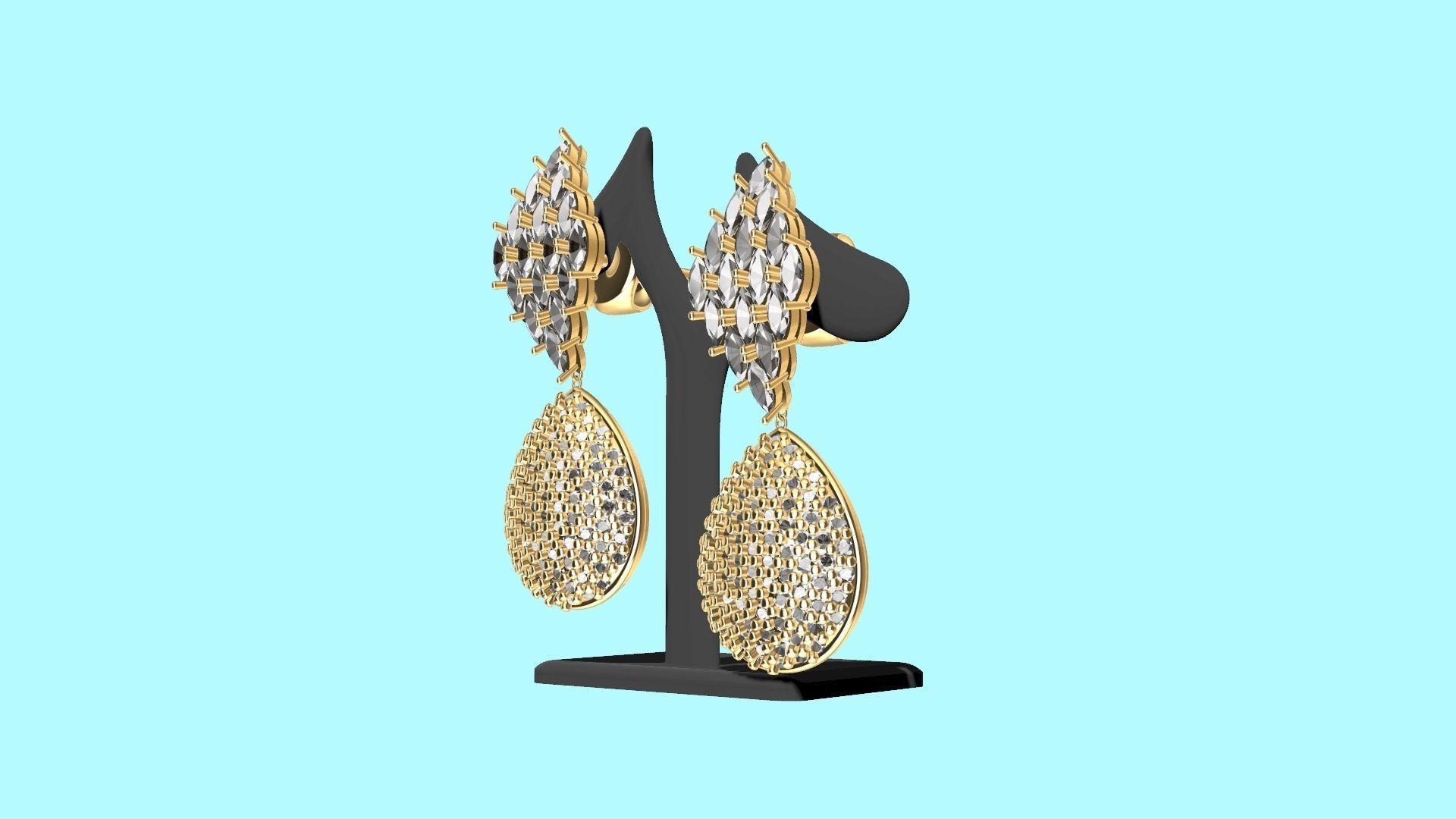 MARQUISE PEAR PAVE EARINGS STL VERIFIED 3D print model_9