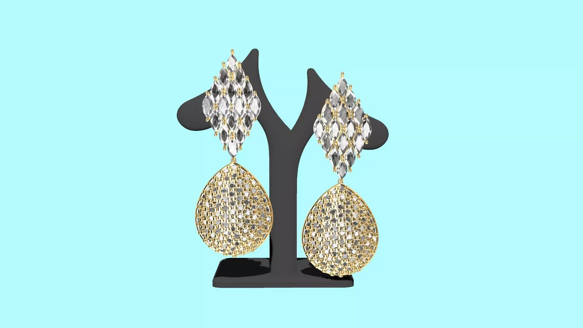 MARQUISE PEAR PAVE EARINGS STL VERIFIED 3D print model_0