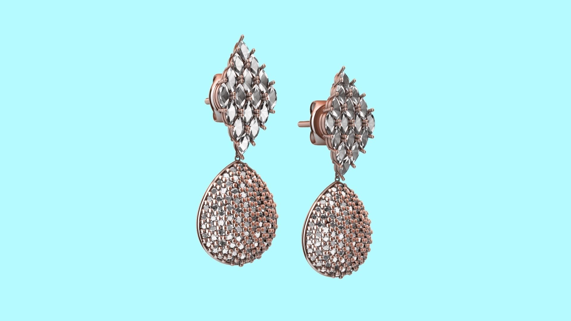 MARQUISE PEAR PAVE EARINGS STL VERIFIED 3D print model_12