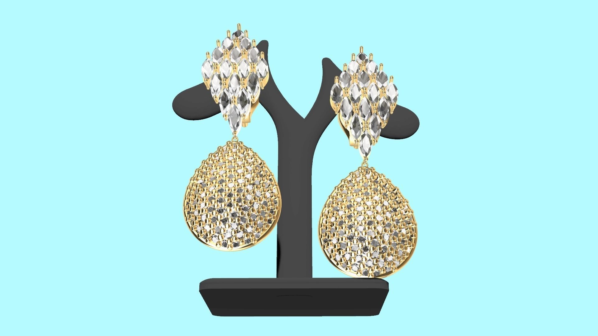 MARQUISE PEAR PAVE EARINGS STL VERIFIED 3D print model_10