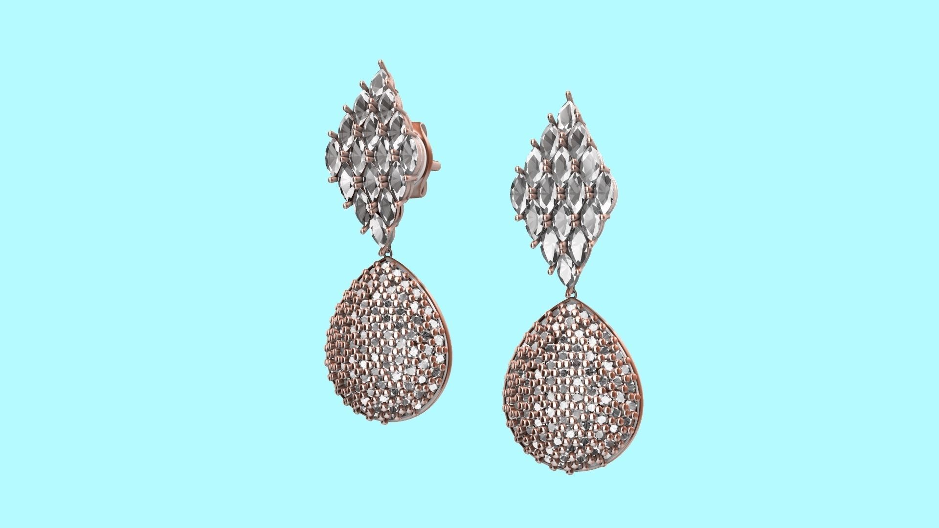 MARQUISE PEAR PAVE EARINGS STL VERIFIED 3D print model_1
