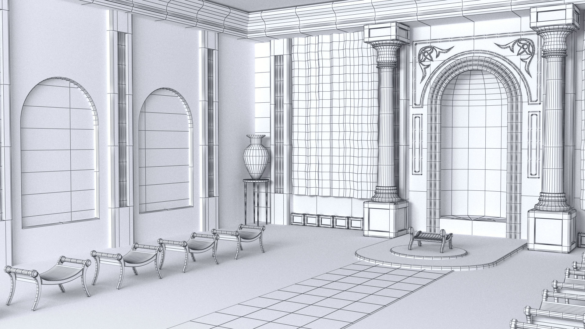 hall of a Greek palace Low-poly 3D model_7