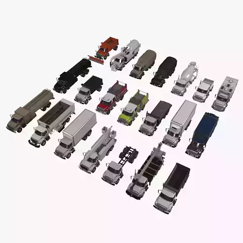 International 7400 Trucks Collection Low-poly 3D model