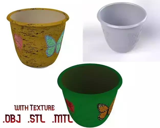 Colorful Butterfly and Rose Flower Pot