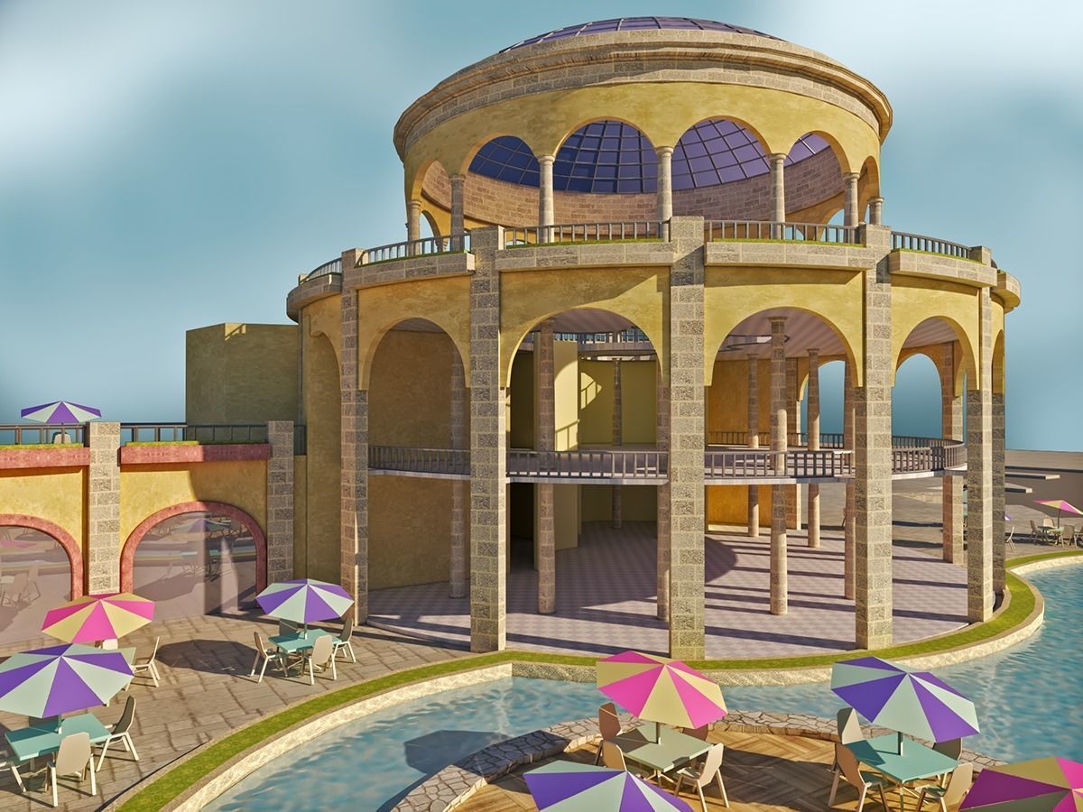 Tourist resort and entertainment place Low-poly 3D model_7