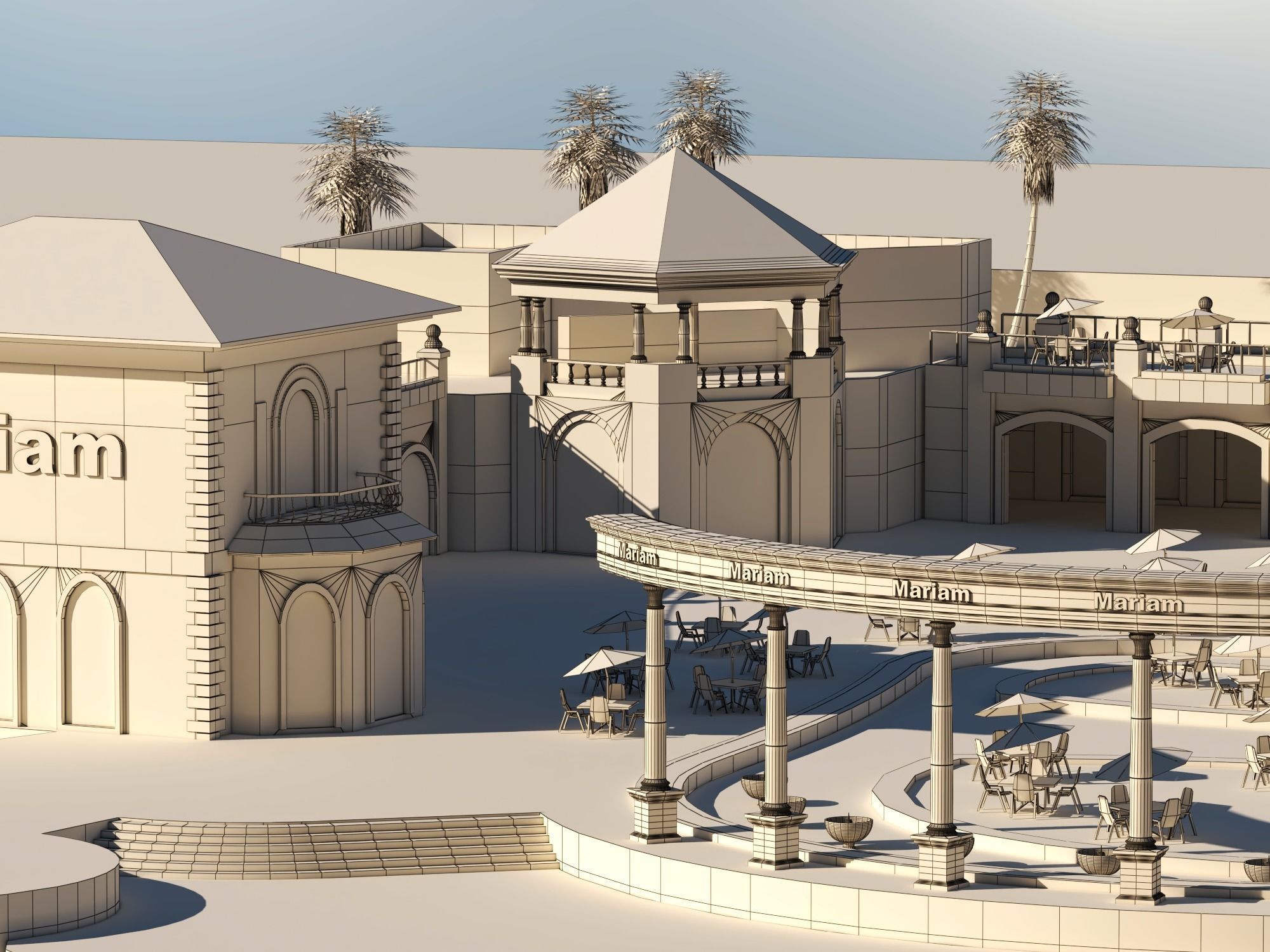 Tourist resort and entertainment place Low-poly 3D model_13