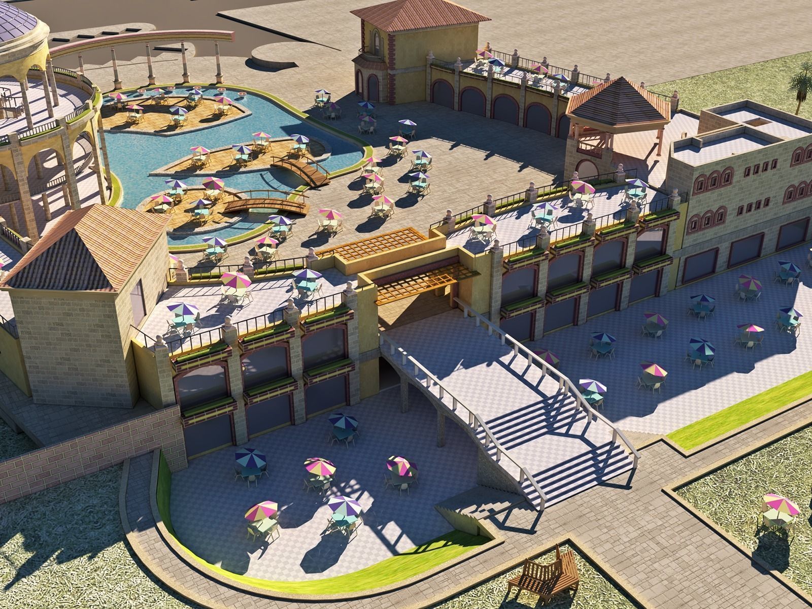 Tourist resort and entertainment place Low-poly 3D model_8