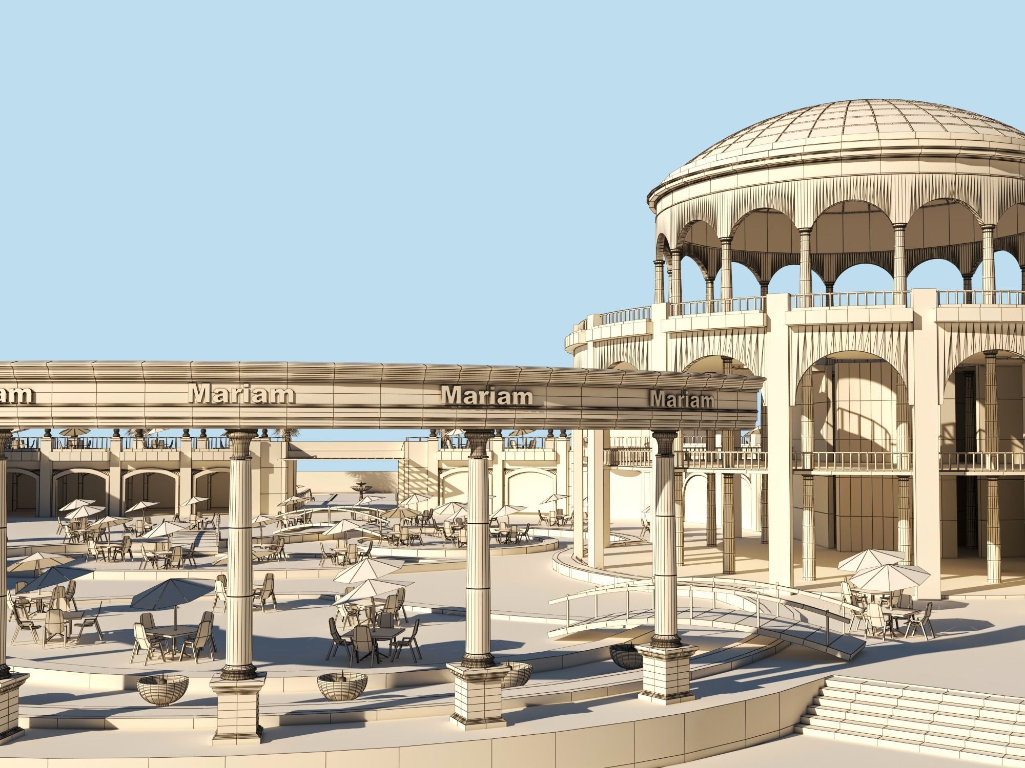 Tourist resort and entertainment place Low-poly 3D model_12