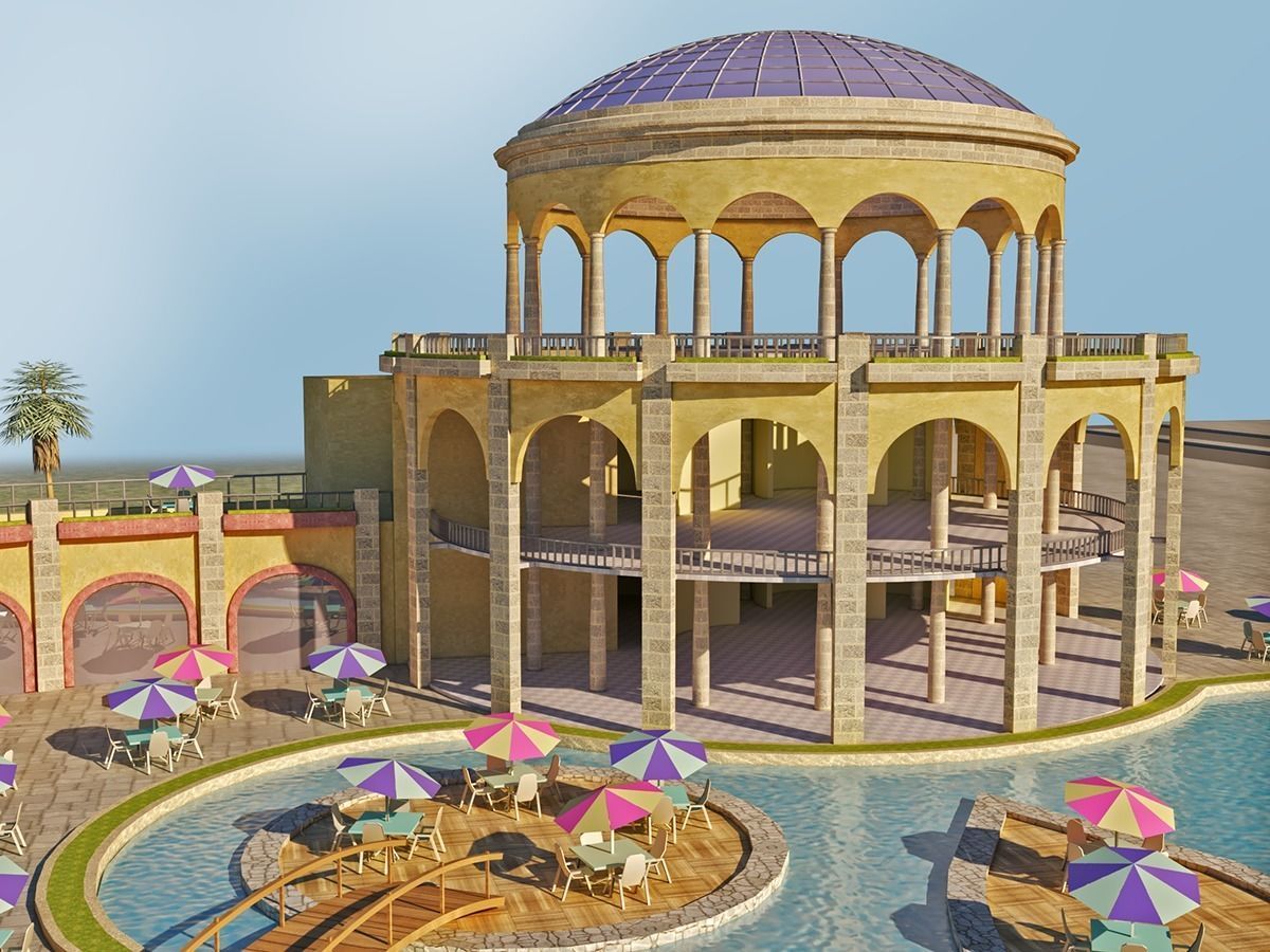 Tourist resort and entertainment place Low-poly 3D model_2