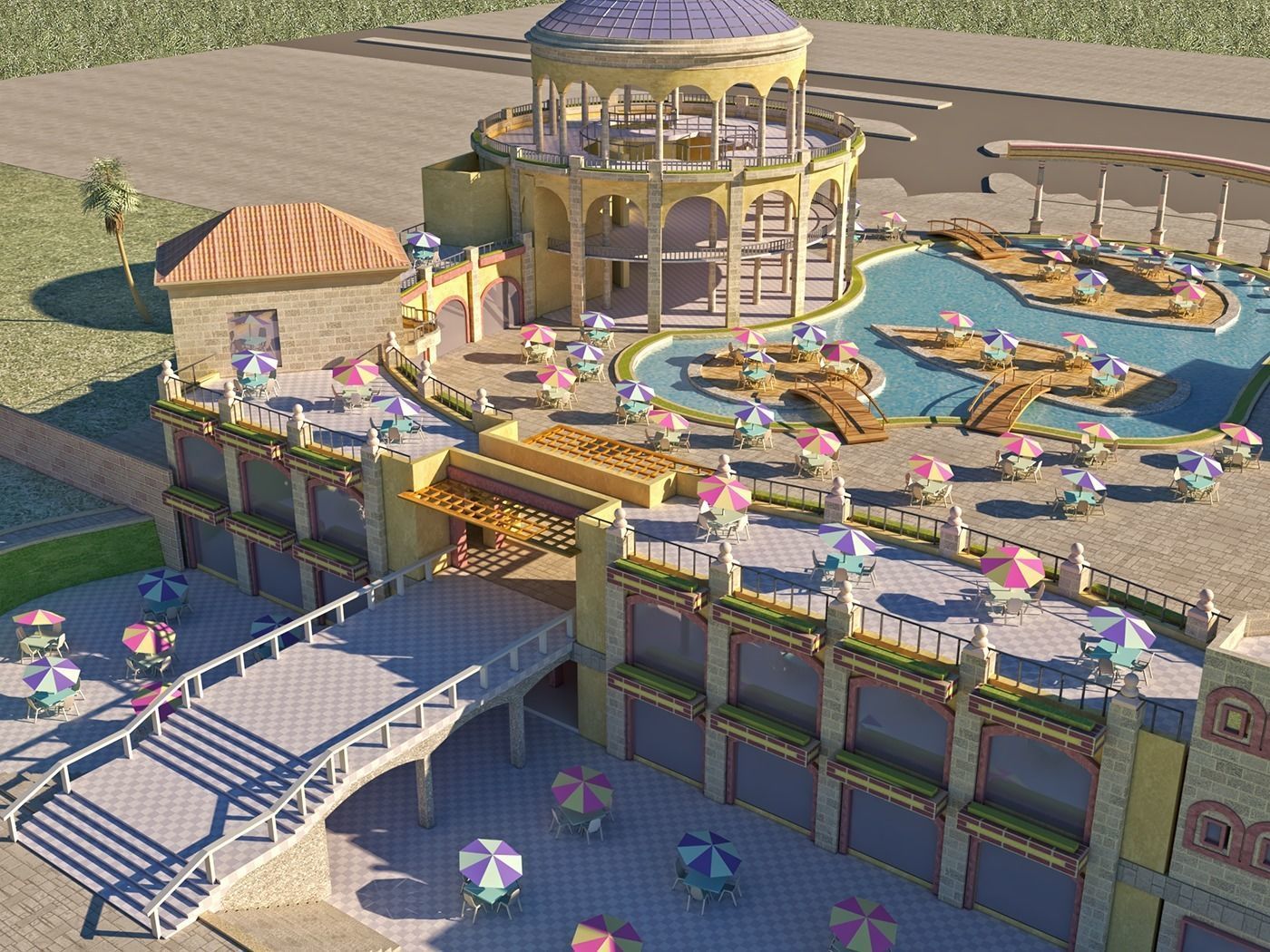 Tourist resort and entertainment place Low-poly 3D model_4