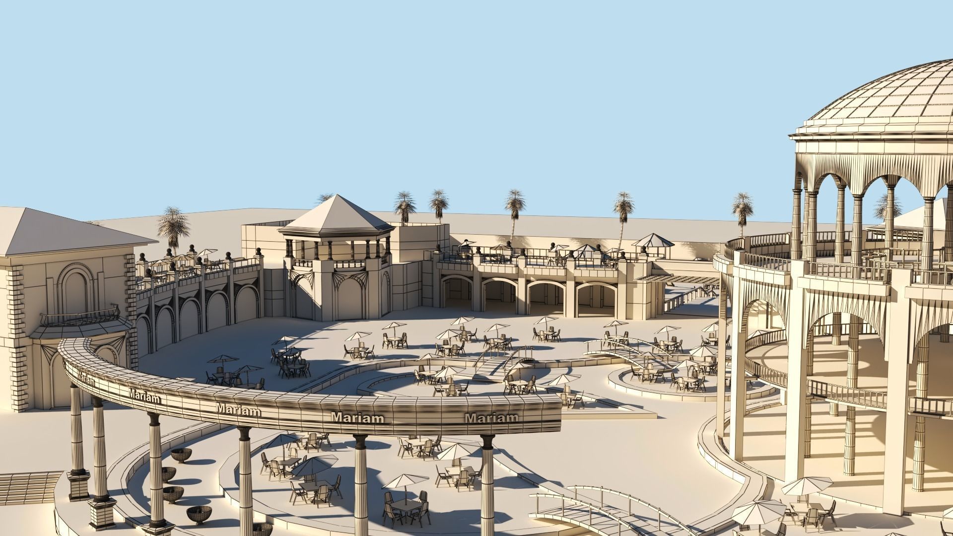 Tourist resort and entertainment place Low-poly 3D model_10