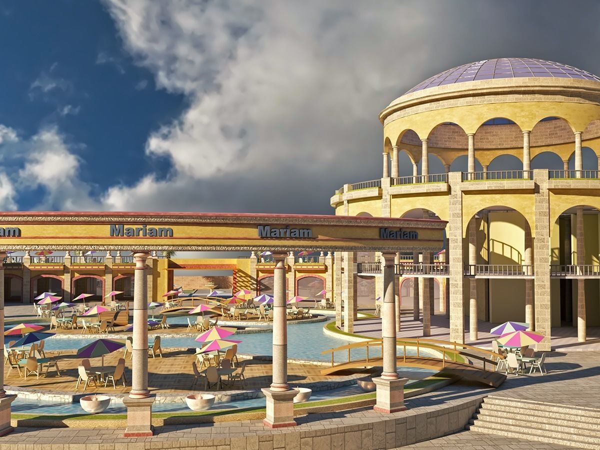 Tourist resort and entertainment place Low-poly 3D model_3