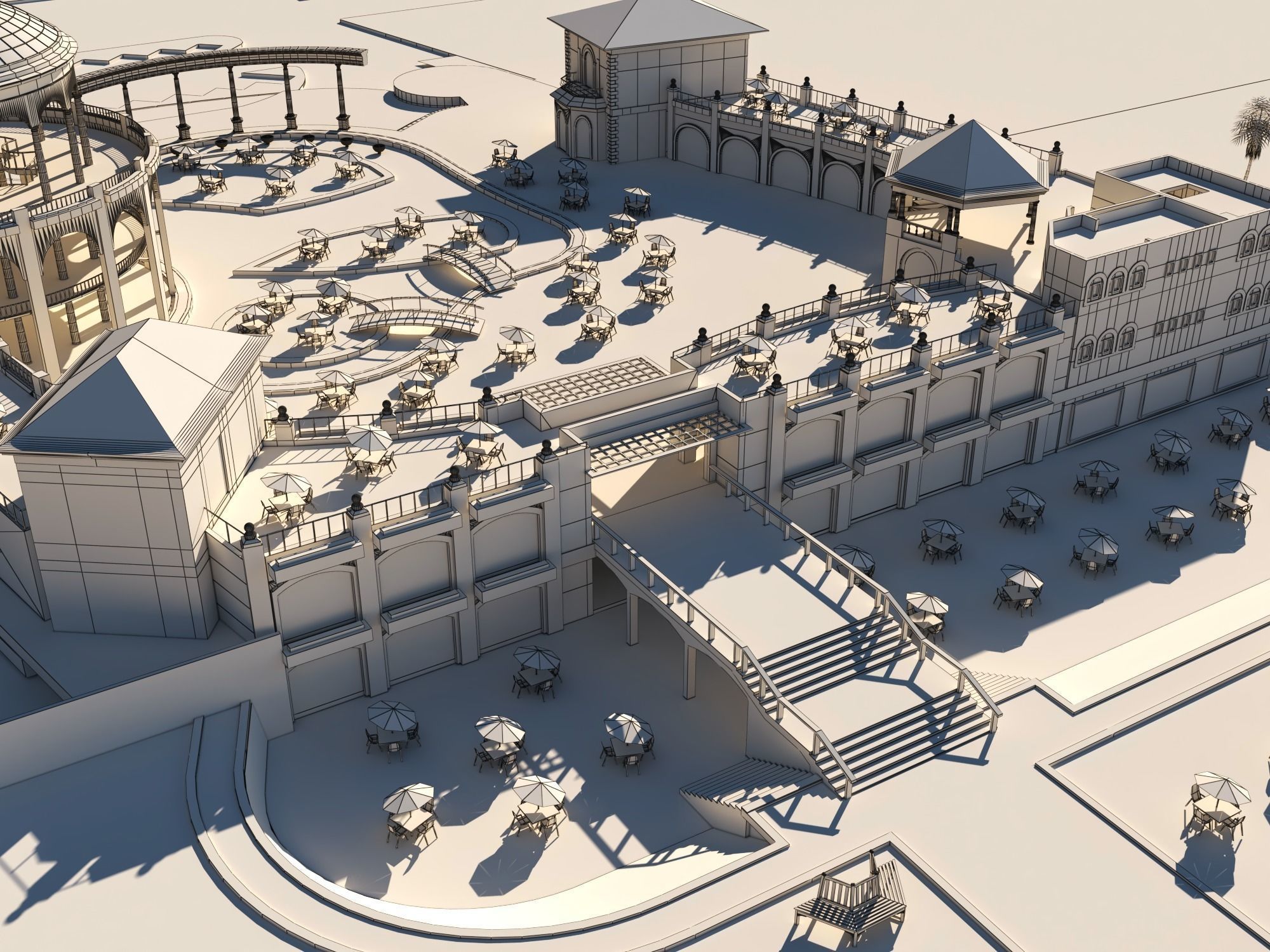 Tourist resort and entertainment place Low-poly 3D model_14