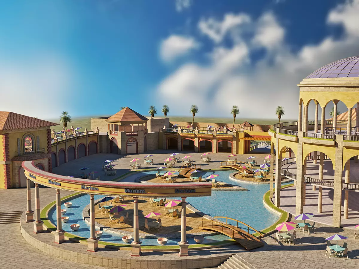 Tourist resort and entertainment place Low-poly 3D model_0