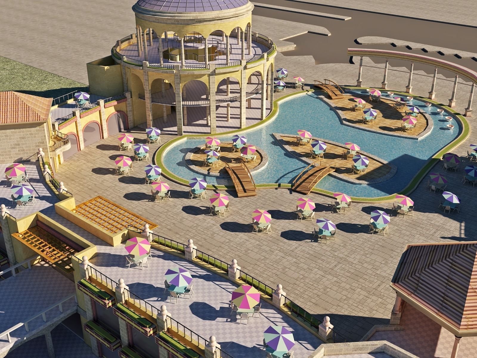 Tourist resort and entertainment place Low-poly 3D model_5
