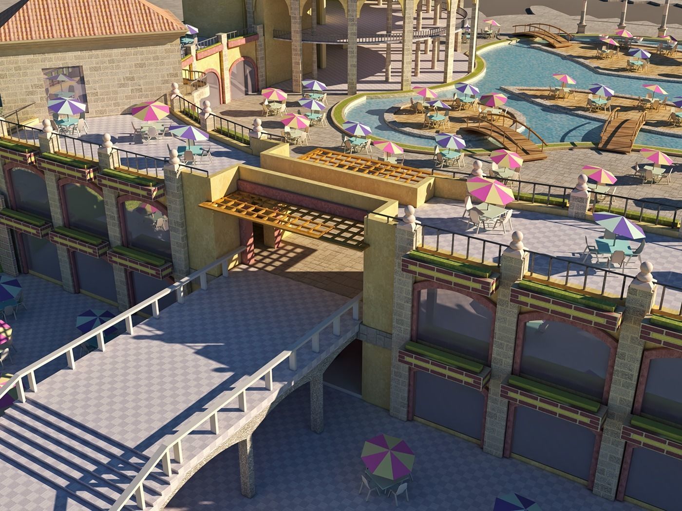 Tourist resort and entertainment place Low-poly 3D model_6