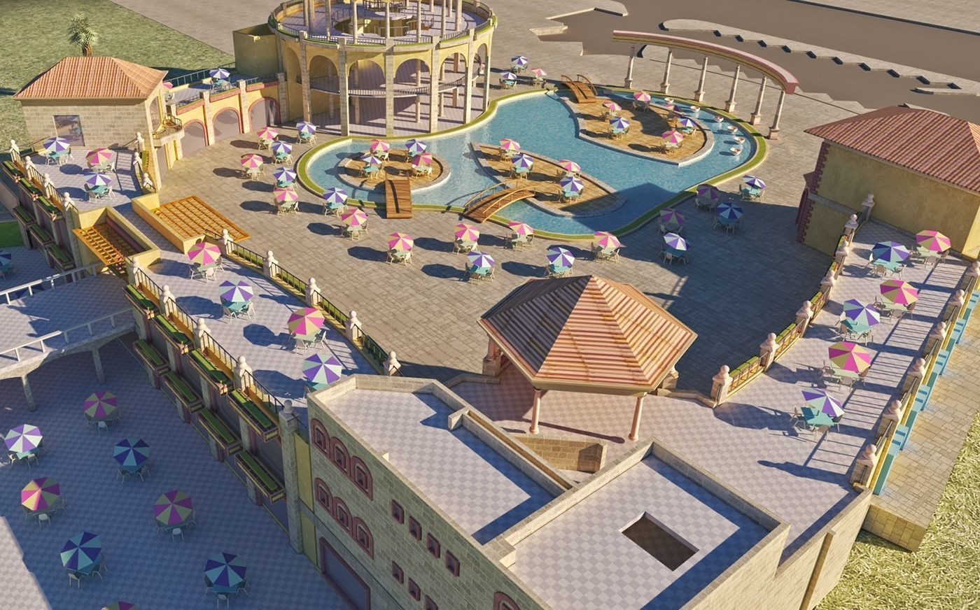Tourist resort and entertainment place Low-poly 3D model_9