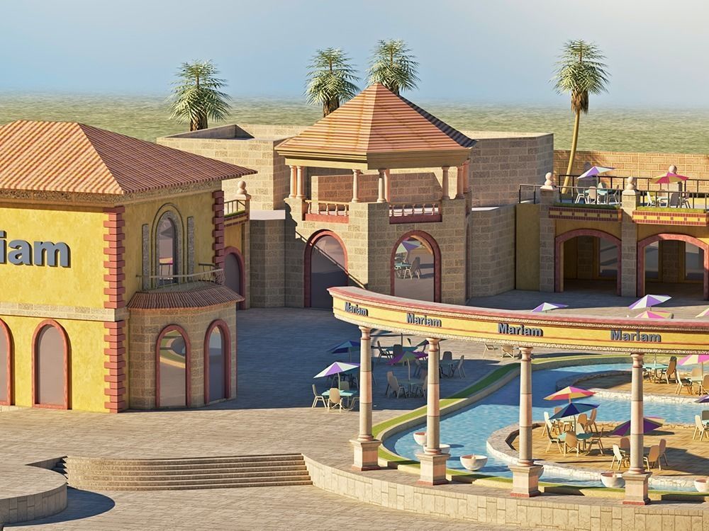 Tourist resort and entertainment place Low-poly 3D model_1