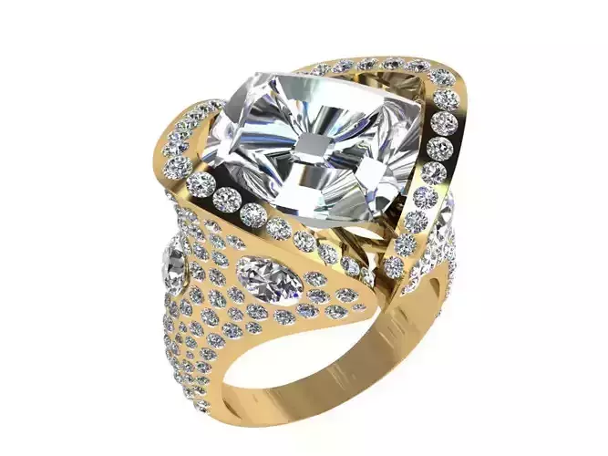 Ring377 gold ring with diamonds 3D print model