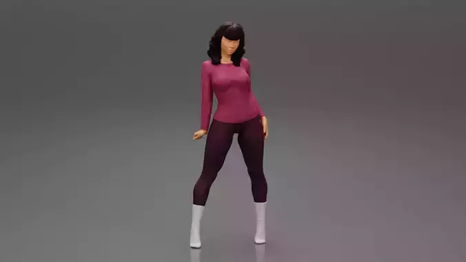 Woman standing in panties t shirt and big socks 3D print model