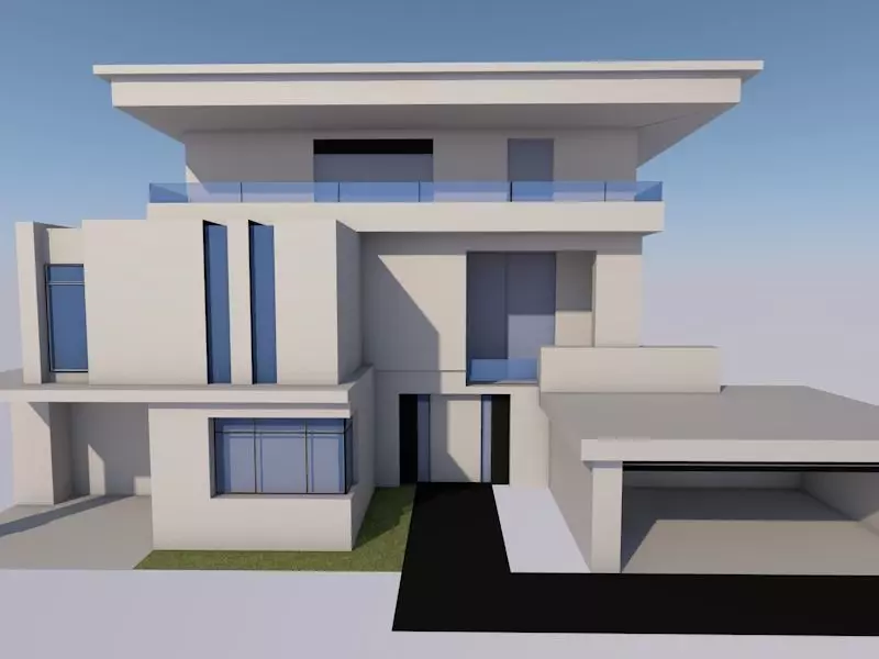 Modern family house Low-poly 3D model_0