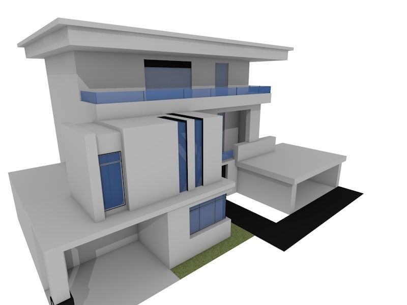 Modern family house Low-poly 3D model_4