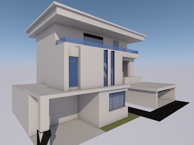 Modern family house Low-poly 3D model_1