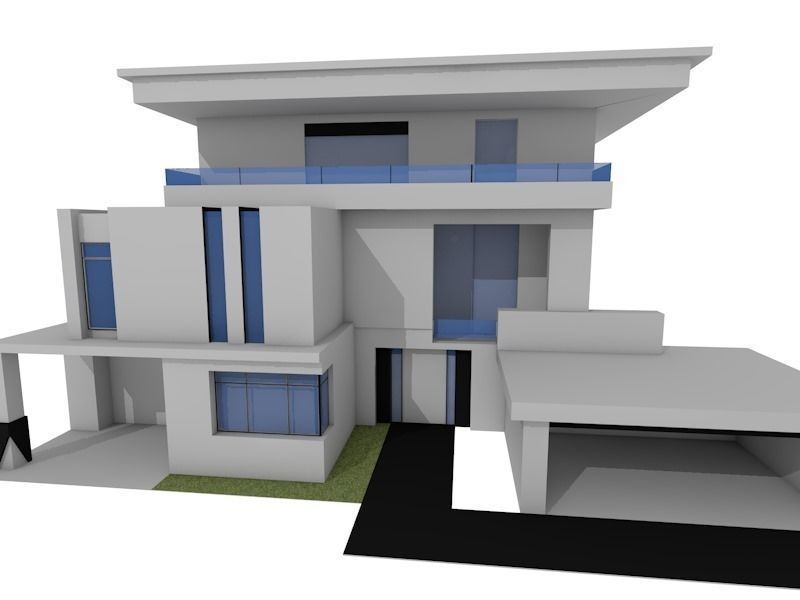 Modern family house Low-poly 3D model_3